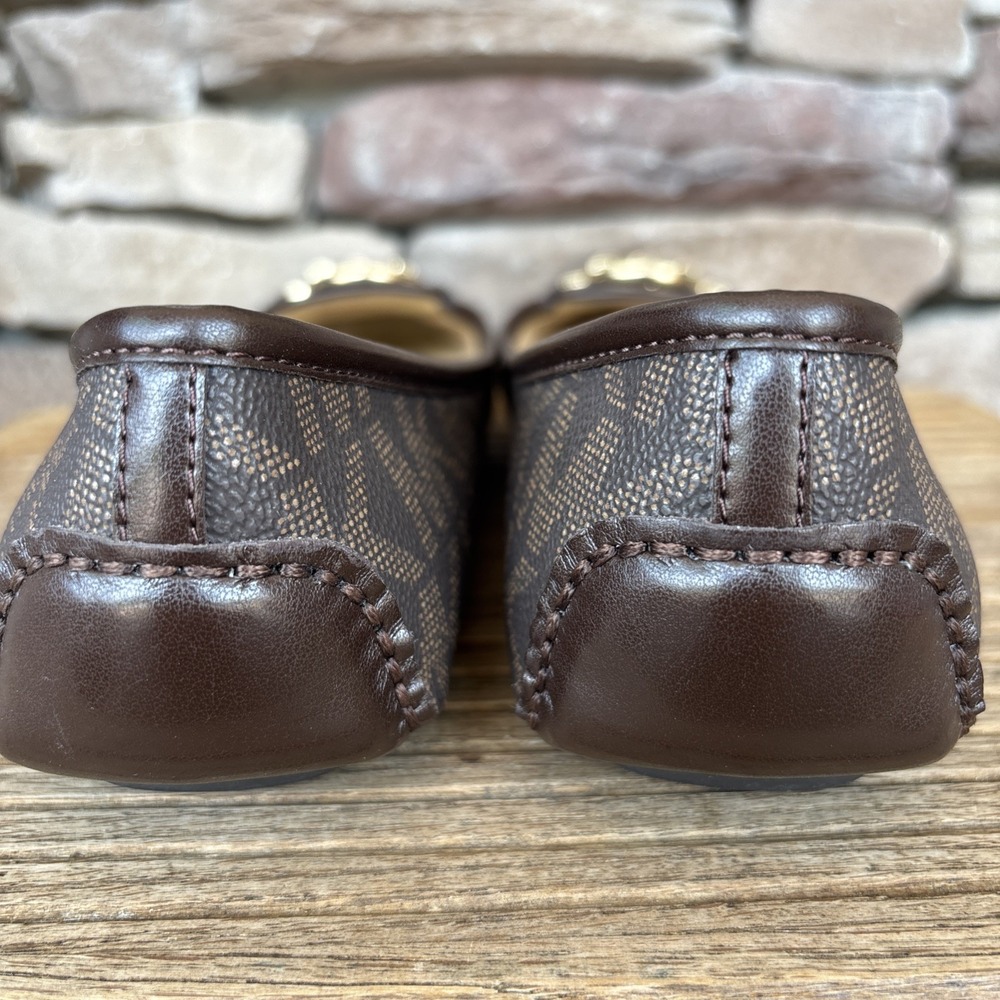 Michael Kors Fulton MK Logo Moccasins Brown Size 8.5 Gold Hardware Flats - Picture 7 of 12